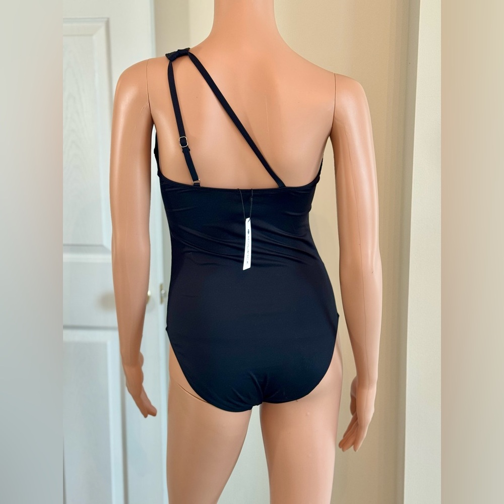 NWT Holipick Asymmetrical One Shoulder Ruched Black Swimsuit Brand New Sz Medium - Picture 4 of 9